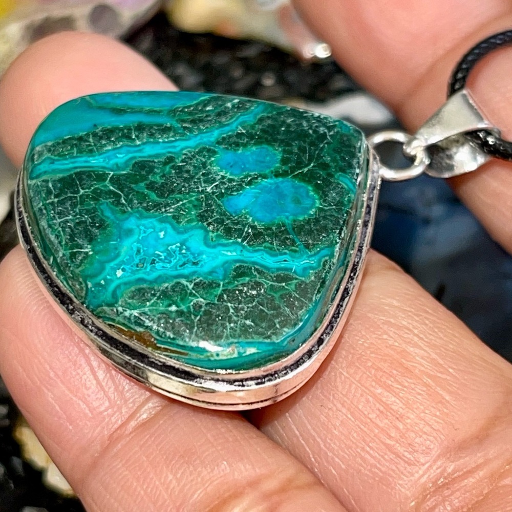 Beautiful Blue Green Azurmalachite Pendant 1 1/2”
